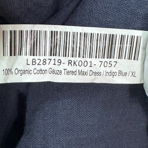 Quince Dress Womens XL Indigo Blue 100% Organic Cotton Gauze Tiered Maxi V-Neck - Picture 9 of 9